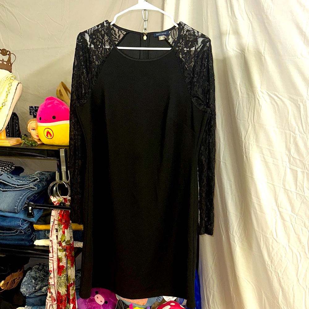 Tommy Hilfiger Black Dress with Lace Sleeves